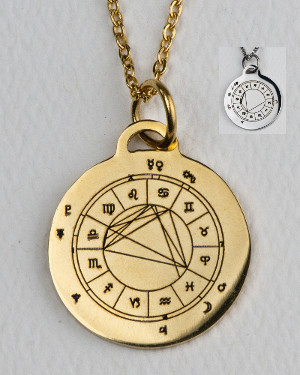 Gold-colored StarCharm pendant engraved with astrological natal chart